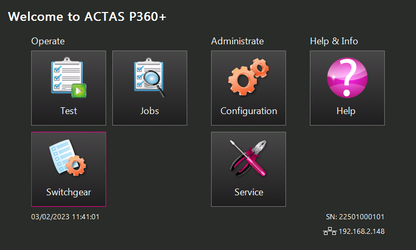 ACTAS P360+ Startscreen
